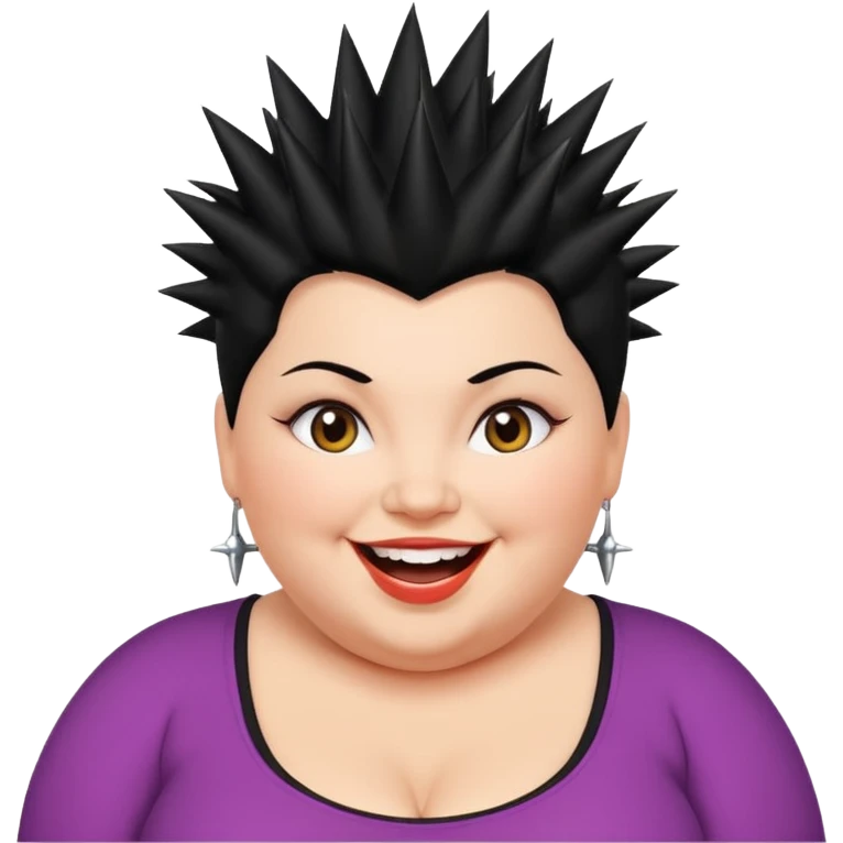 fat spiky haired happy woman emoji