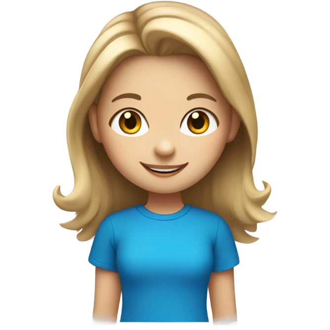 Little Girl, white skin, bronze hair, smile, tutor, bright blue t shirt, icon  emoji