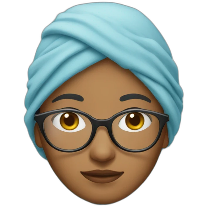 a woman caught wearing glasses and a sky-blue scarf on her head emoji