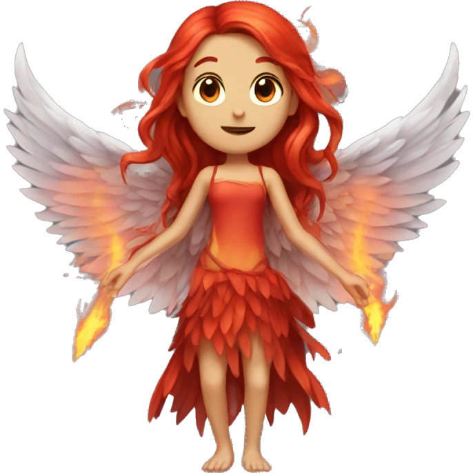 big wings, fire, Beautiful, fairy, red, long hair emoji
