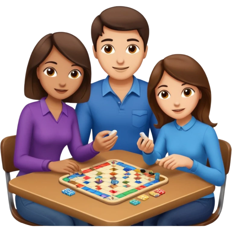 3 male and female brunette friends playing board game emoji