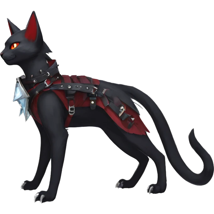 cool edgy elegant beautiful black punk red ethereal fantasy nargacuga-bat-cat-Fakemon collar harness full body emoji