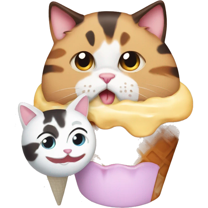 Icecream with fat calico cat emoji