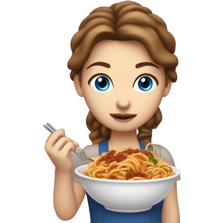 White girl blue eyes brown hair eating spaghetti  emoji
