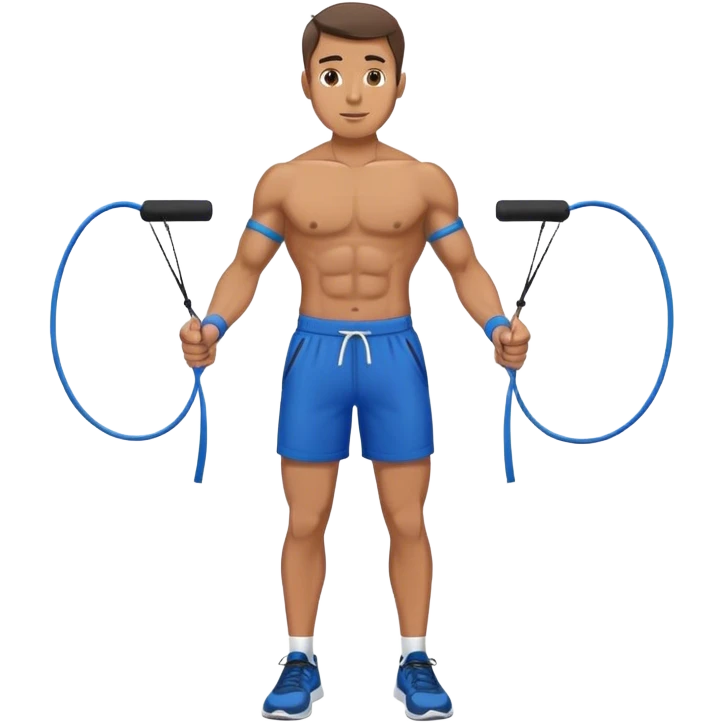 fit man with blue shorts resistance bands exercises emoji