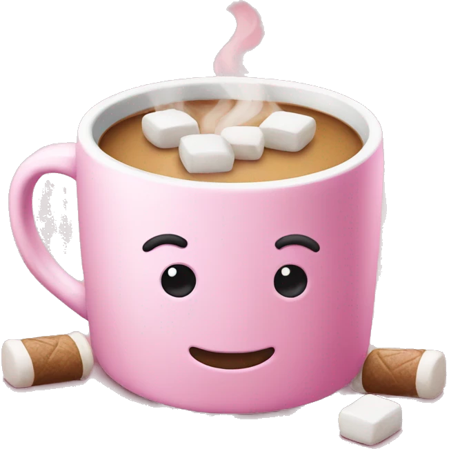 pink mug with coffee and marshmallows emoji