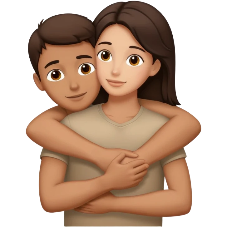 Brunette boy hugging brunette girl emoji