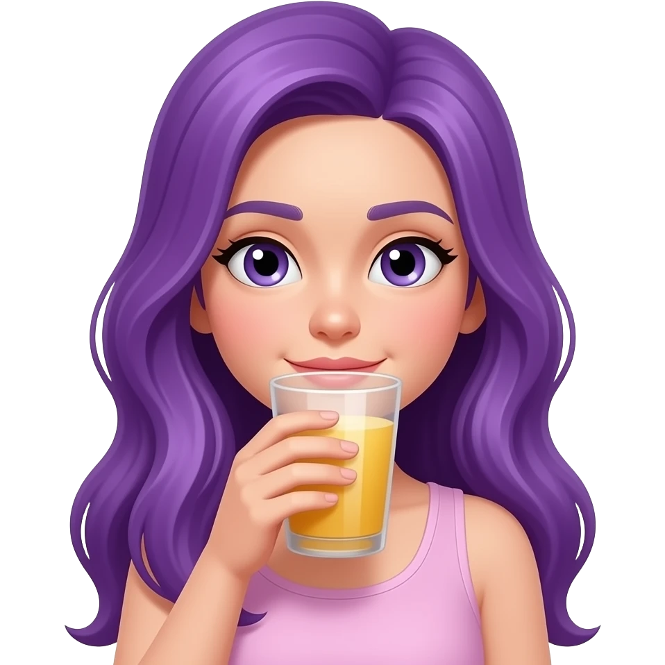 GIRL WITH LONG PURPLE HAIR IS DRINKING emoji