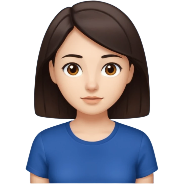 Una donna con una maglietta a mezze maniche blu scuro,capelli lisci e mori occhi marroni emoji