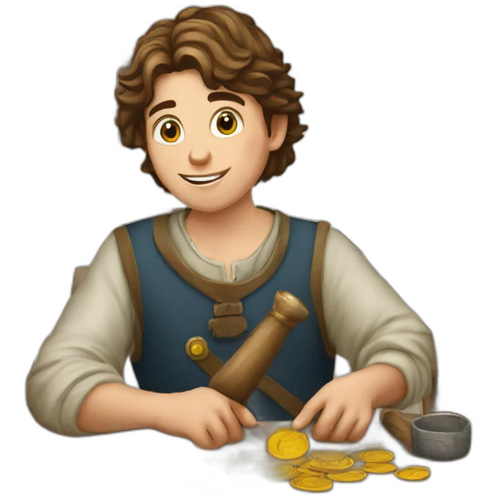 young coin engraver apprentice yielding tool, medieval age emoji