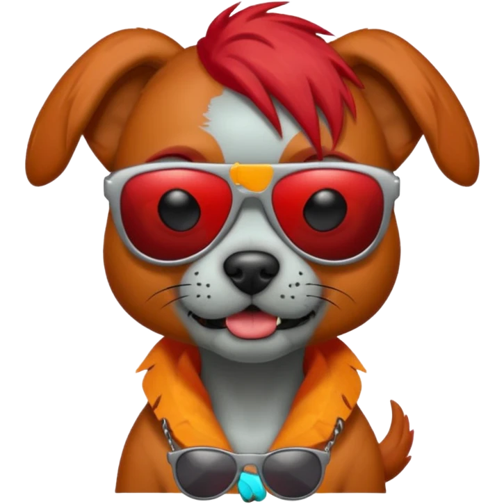 Zombie dog with red hair and sun glasses face emoji