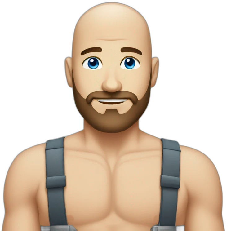 Sexy bald man with a three-day beard with blue eyes. emoji