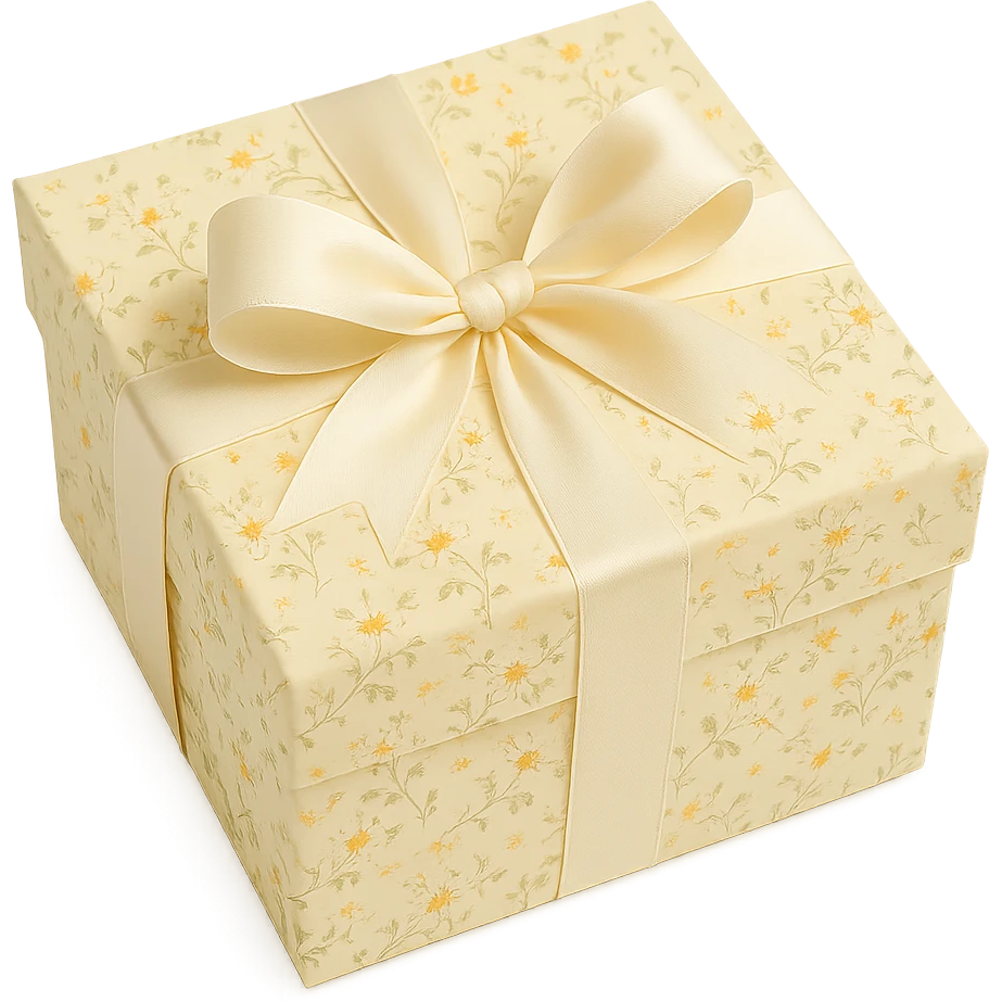 Elegant Rococo pale white yellow ditsy floral gift box  , remove background emoji