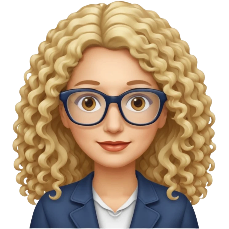 woman 50 years old blond long curly hair, brown eyes ans rectangle glasses emoji