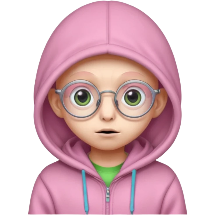 Aliens Pink, hoodie, cute big eyes, glass, thin ears, half body emoji