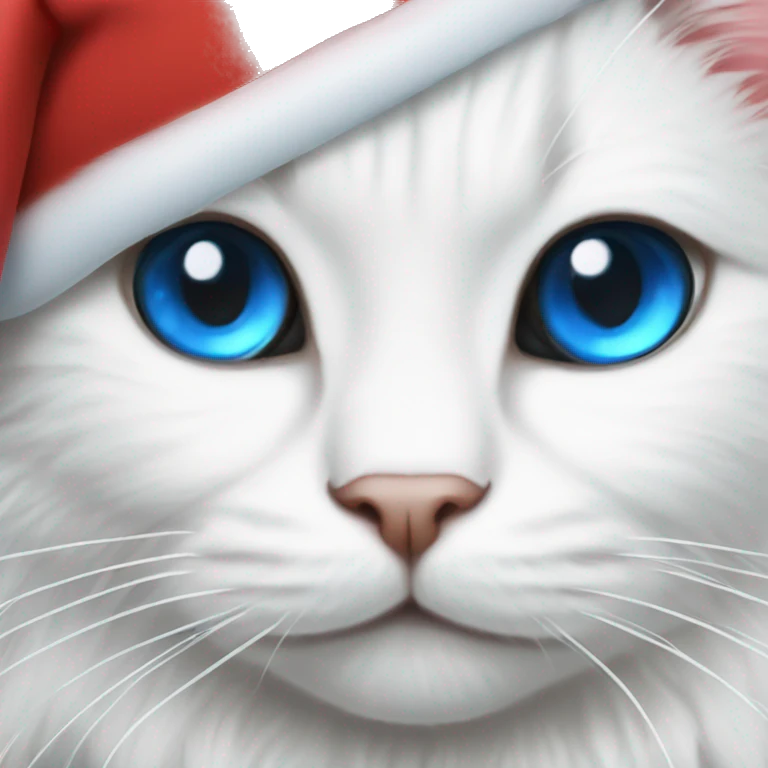 Santa Claus is a white cute cat with blue eyes  emoji