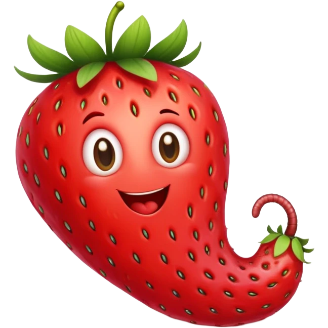 A strawberry and a friendly worm emoji
