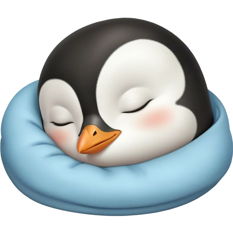 Meme-Worthy cute Sleeping Baby Penguin Portrait Emoji, Head resting peacefully with a contented smile, showcasing luxuriously soft down and a serene, slumbering gaze, Simplified yet hilariously adorable features, highly detailed, glowing with a soft, drowsy polar light, high shine, relaxed and utterly lovable, stylized with an air of playful laziness, bright and heartwarming, soft glowing outline, capturing the essence of a sleeping baby penguin that feels destined to become the next viral icon of adorable rest! emoji