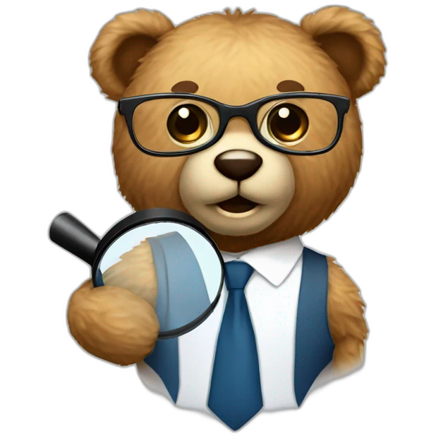 teddy bear with dress shirt and magnifying glass emoji