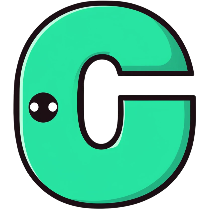 big bold letter C in lime green electric color with googly eyes on top emoji