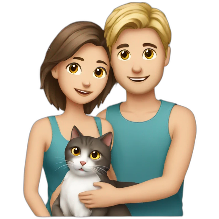 Young European Couple with cat emoji