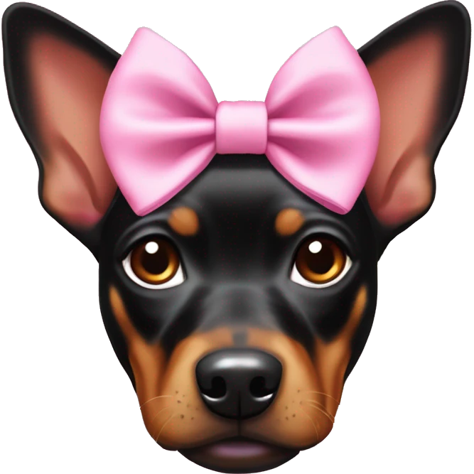 black tan pinscher big ears girly pink bow on head emoji