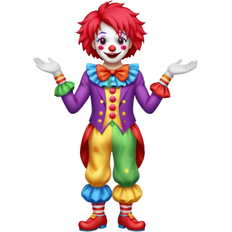 Clown – Bright makeup, red nose, colorful wig, exaggerated smile, full body emoji