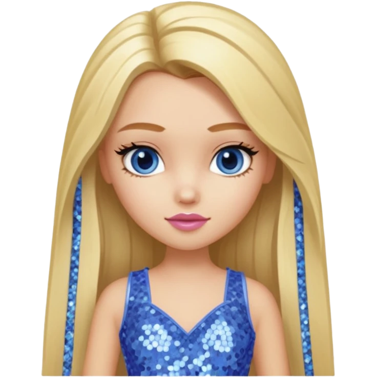 Cloe from Bratz with long blonde hair and periwinkle sequin outfit emoji