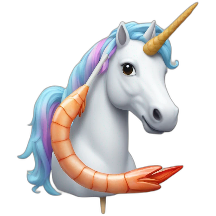 Unicorn with a shrimp skewer on its horn emoji