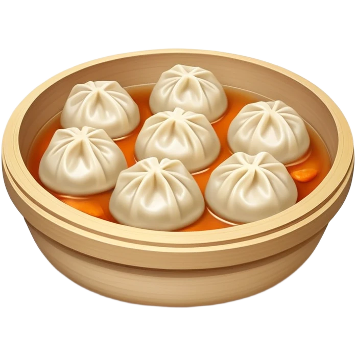 Xiaolongbao soup dumplings with visible soup inside, Chinese dim sum, emoji style emoji