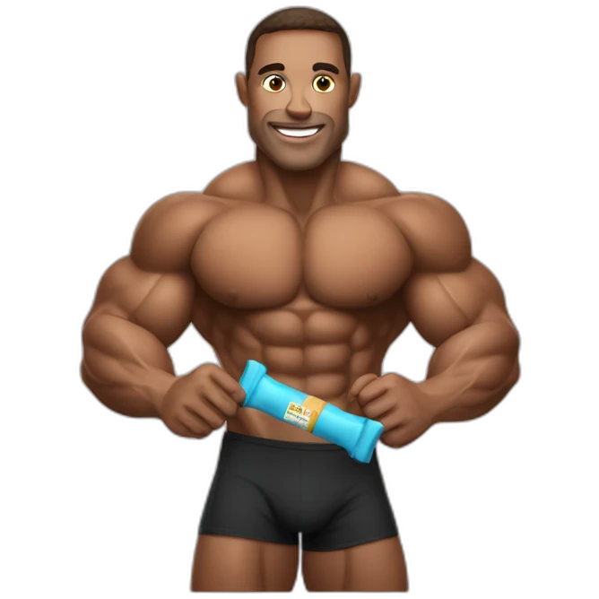 Bodybuilder with a protein bar in his hand emoji