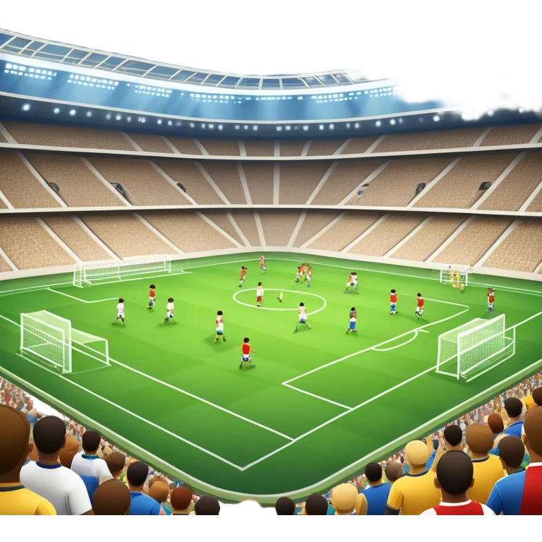 An icon featuring a large stadium with a football match in progress, players in action on the field, and a cheering crowd in the stands. Bright floodlights illuminate the pitch, creating an intense atmosphere of competition. The transparent background highlights the thrill of live sports events. emoji