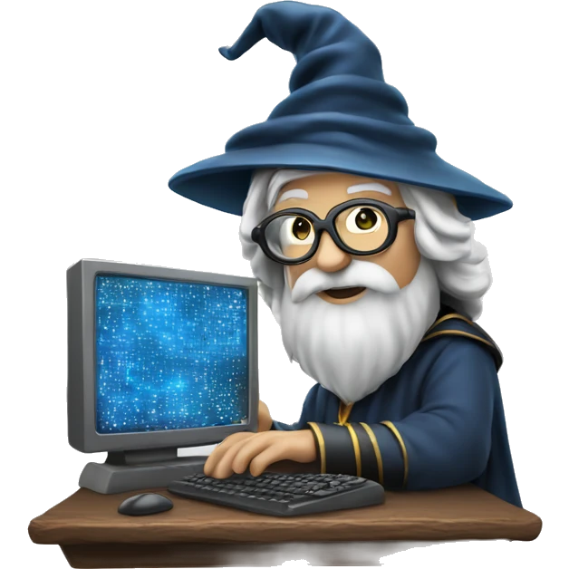 wizard coding computer with magic emoji