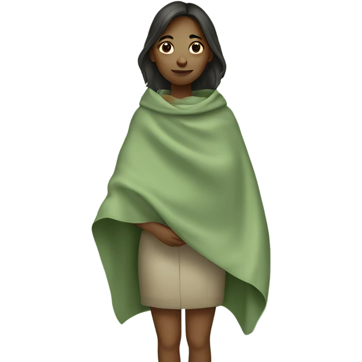 A girl wearing a sage green blanket  emoji