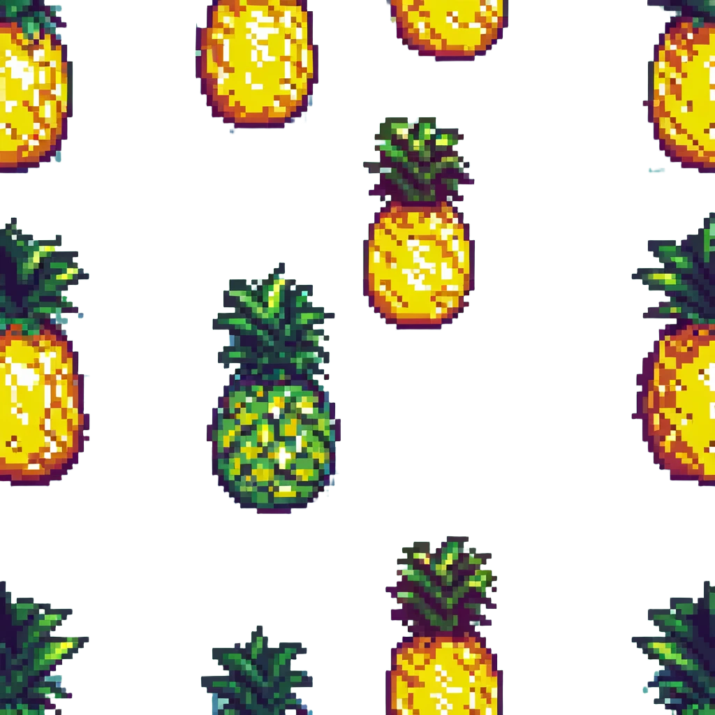 vibrant stylized whole pineapple sprite for 2D fruit ninja game, pixel art style, matching previous fruit style emoji