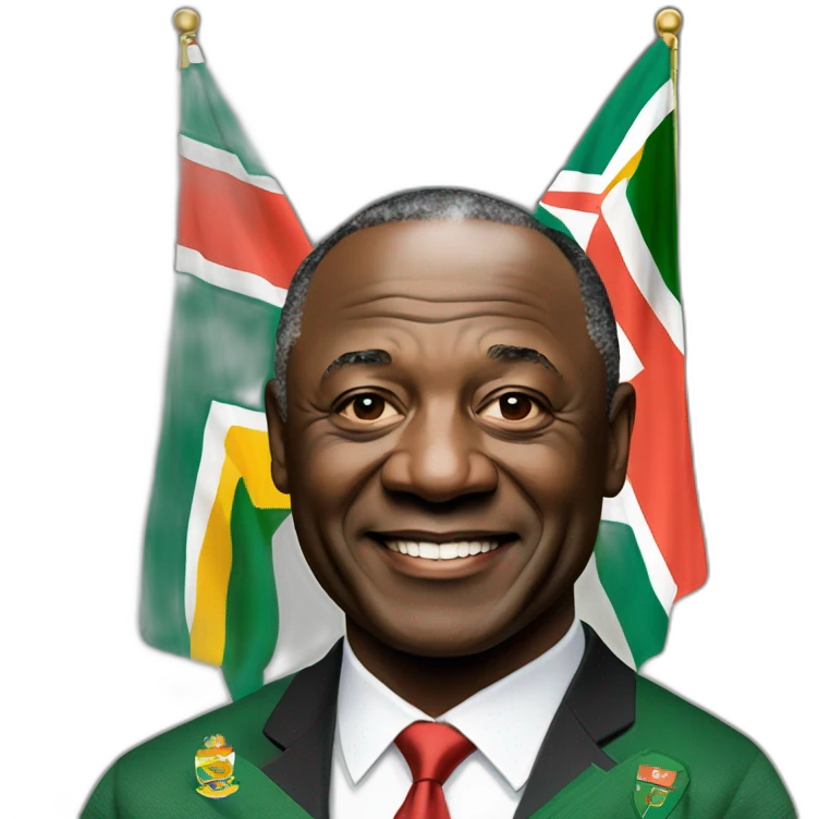 President Cyril Ramaphosa with the flag of South Africa behind him emoji