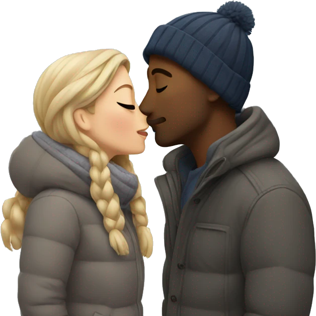 couple kissing outdoors in winter emoji