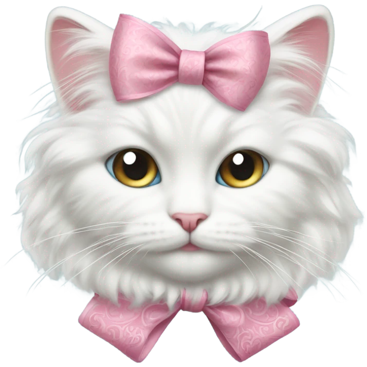 Fluffy white cat vintage rococo with pink bow emoji