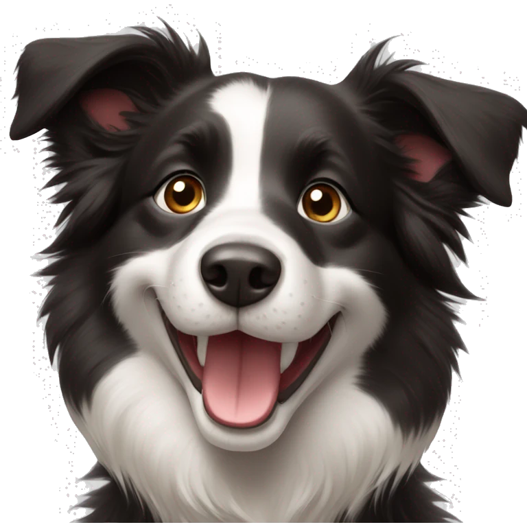 A cute Border Collie with its two front legs raised and smiling emoji