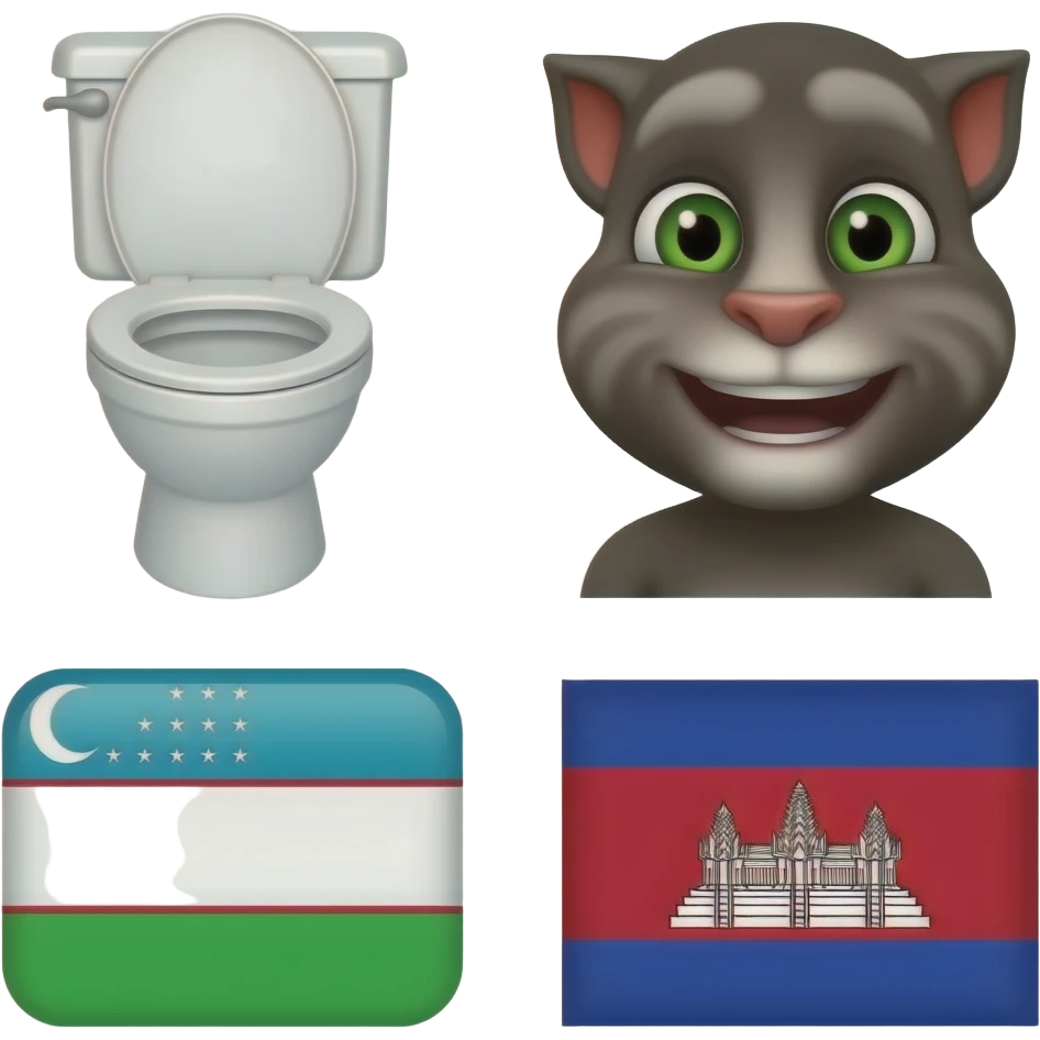 WC toilet Talking Tom and friends ўзбекистон герби 캄보디아 깃발 emoji