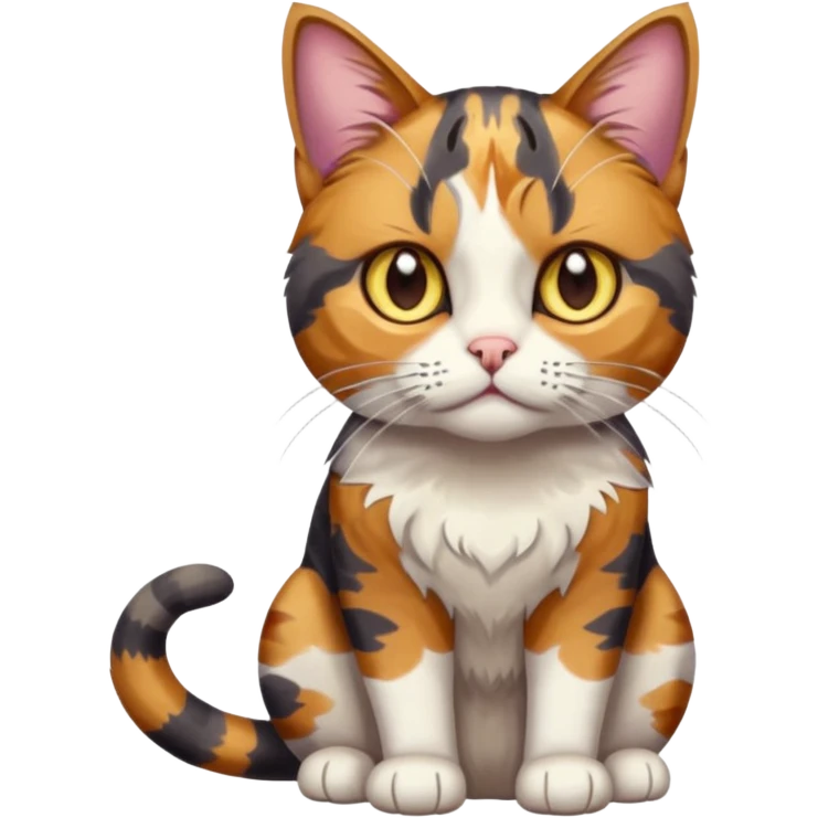 full body anxious looking colourful light calico tabby cat with hazel eyes emoji