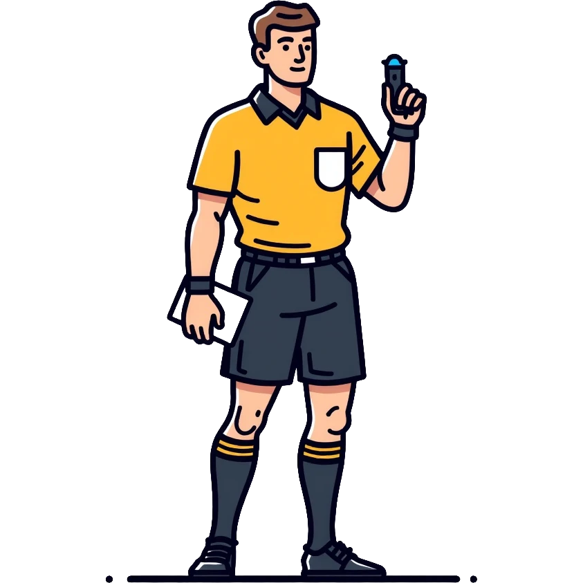 football referee with whistle and card, soccer official emoji