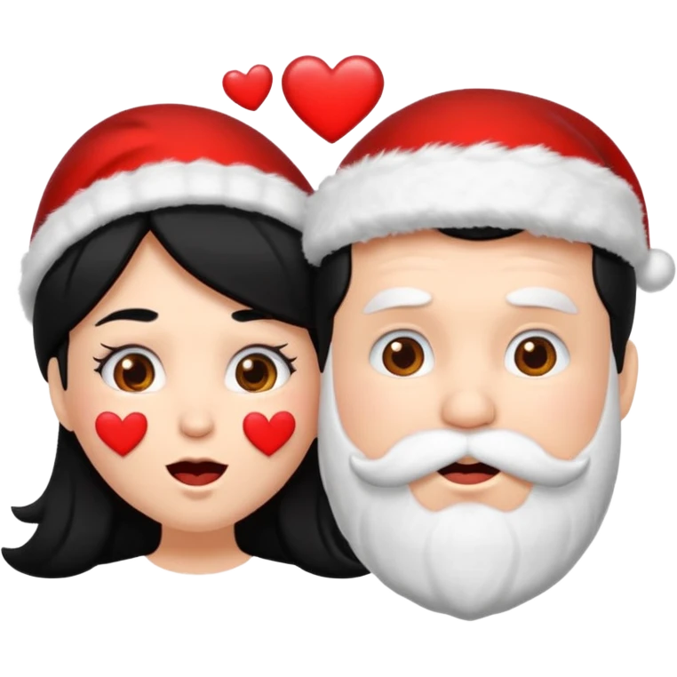 Make an emoji of a Santa Claws couple, but with hearts falling from their mouths, and both with black hair. emoji