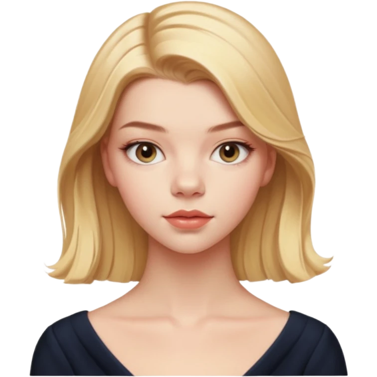 Cinematic Realistic Anya Taylor Joy Portrait, depicted with lifelike skin texture, subtle rosy undertones, and soft natural lighting that enhances the gentle contours of her face. Her intricately detailed golden blonde hair is elegantly. emoji