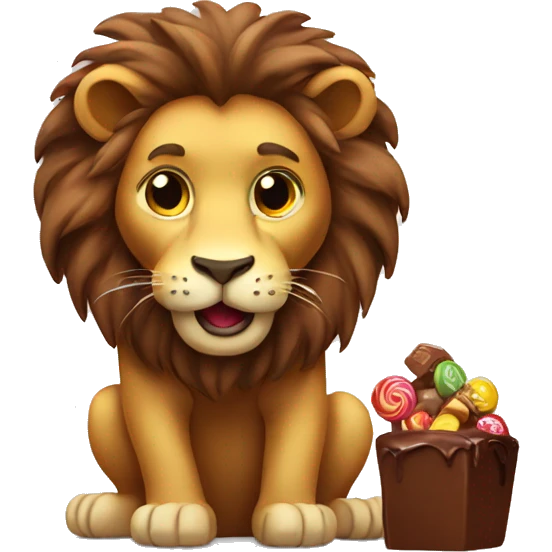 Lion eating chocolate candy emoji