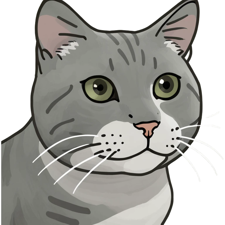 A gray striped cat sitting at a table drinking water from a mug emoji