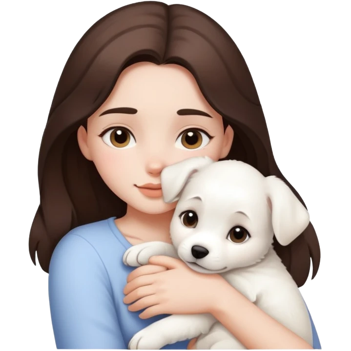 One brunette girl hugging pure white puppy emoji