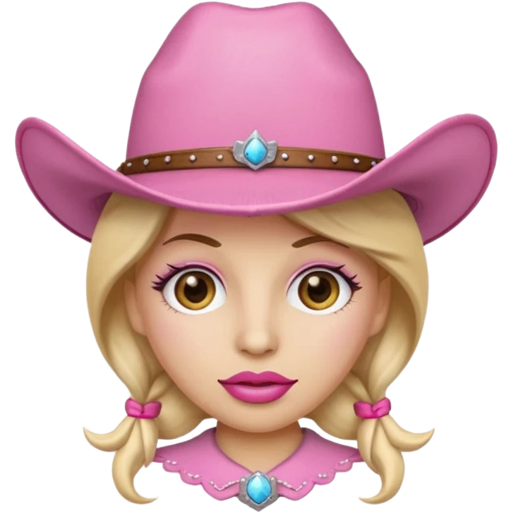  emoji wearing a pink cowgirl hat with long eyelashes and big lips  emoji