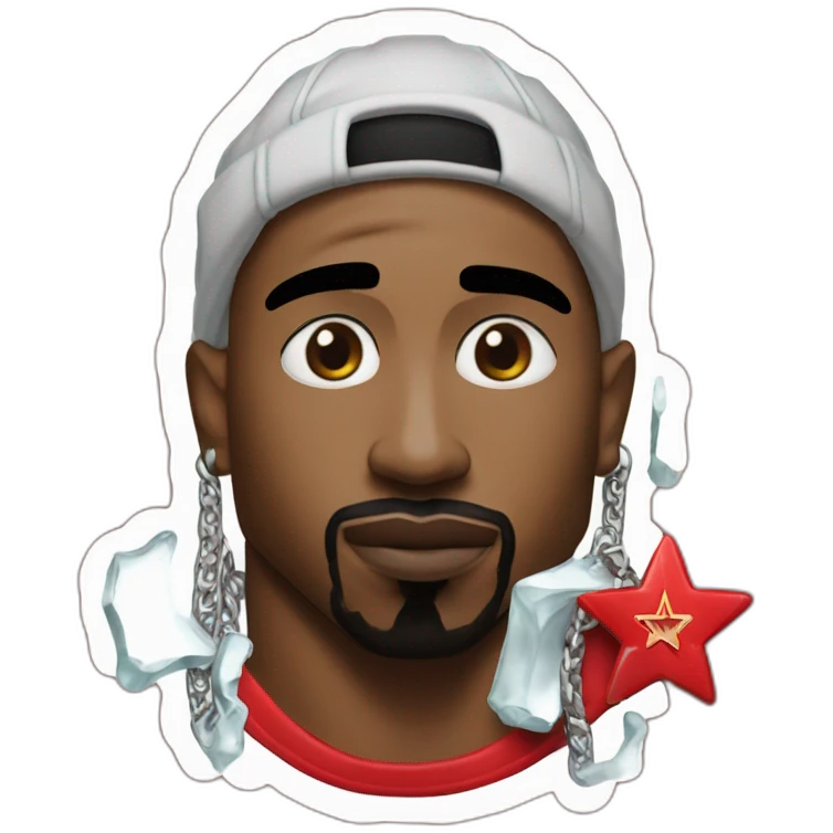 2pac wearing an iced out jewish star pendant and chain, also wearing a red hockey jersey emoji