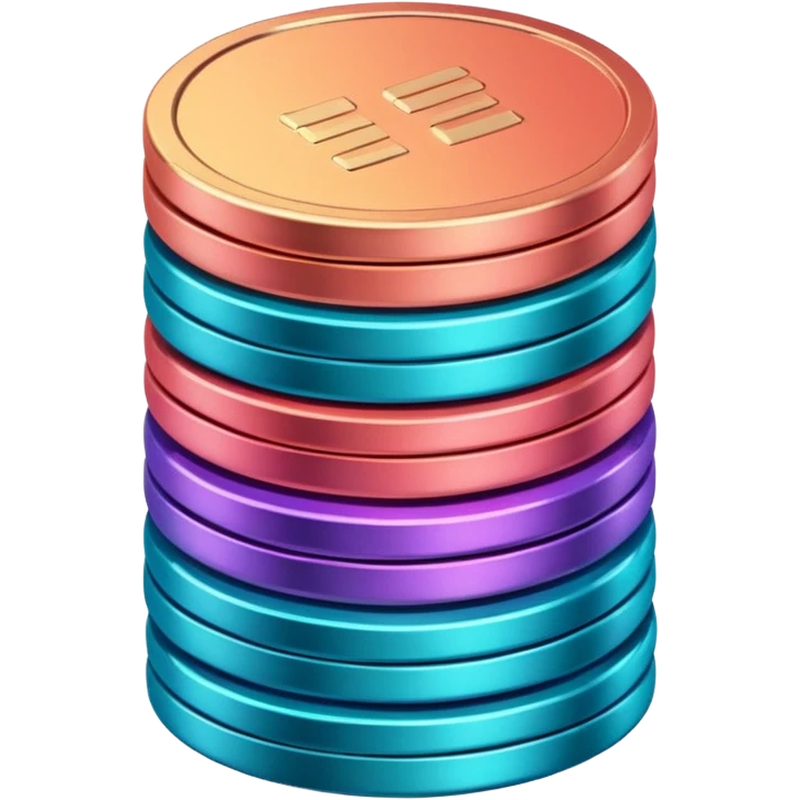 Stack of coins in gradient of turquoise, blue, pink, purple, and coral color emoji